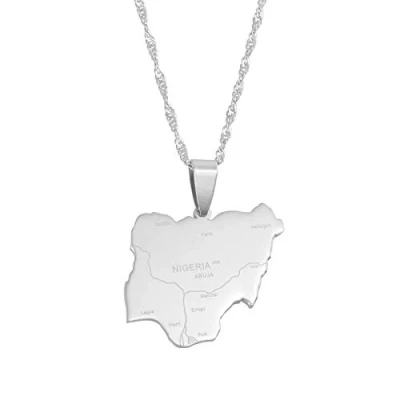 Image of LIUZIXI Nigeria Map Pendant Necklaces Hip Hop Charm Friendship Patriotic Jewelry With City Names Africa Nigerians Country Maps For Women Men,Silver