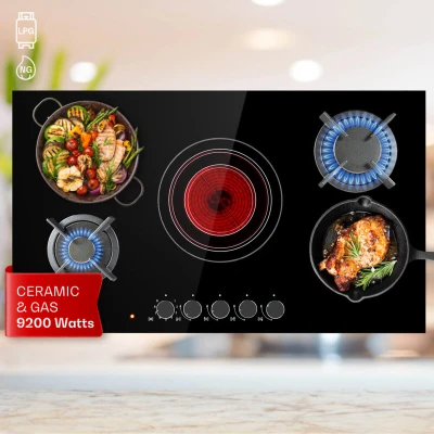 Image of Klarstein Gas Cooker, 5 Burners Hob, 9.2 kW Built in Five Ring Electric Ceramic Campervan Cooktops Cookers, Stainless Steel Glass Top Wok Burner, Kitchen Stoves Cooker