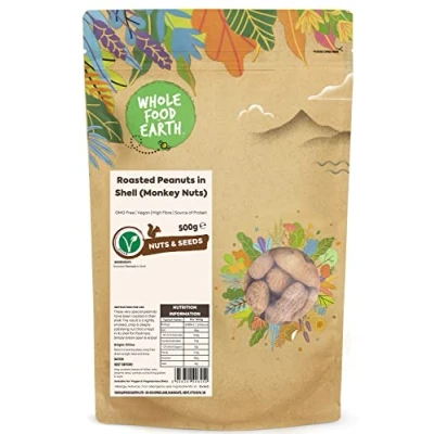 Image of Wholefood Earth Roasted Peanuts in Shell (Monkey Nuts) 500 g GMO Free High Fibre Source of Protein