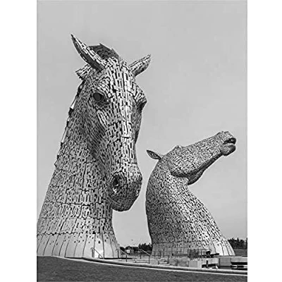 Image of Fine Art Prints Kelpies Horse Sculptures Falkirk Scotland Canvas Wall Print,Grey,16 x 12 inches