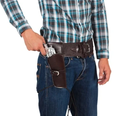 Image of Boland Brown Cowboy Belt and Holster Faux Leather Western Fancy Dress Wild West Up Accessory Adult One Size