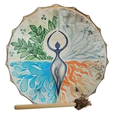 Image of Gefemini Shaman Drum Siberian Spirit Music Handmade Shamanic with Stick Home Decor