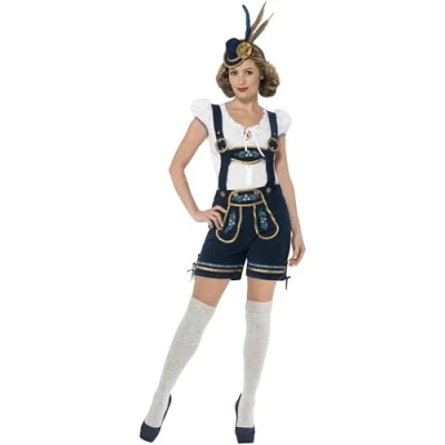 Image of Smiffys Deluxe Traditional Bavarian Costume, Blue with Lederhosen &amp; Top, Oktoberfest Fancy Dress, Adult Dress Up Costumes