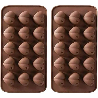 Image of 2PCS Heart Chocolate Mold Silicone for Valentine Shaped Candy Non Stick Ice Cube Tray Gummy Wax Melt Moulds