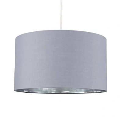 Image of MiniSun Large Modern Grey &amp; Chrome Cylinder Ceiling Pendant/Table Lamp Drum Light Shade