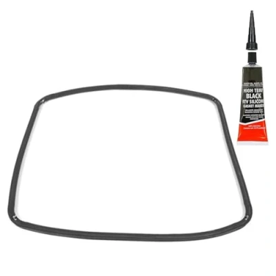 Image of SPARES2GO Main Rubber Door Seal with Corner Fixing Clips + Sealing Glue compatible Whirlpool Oven Cookers (445mm x 350mm)