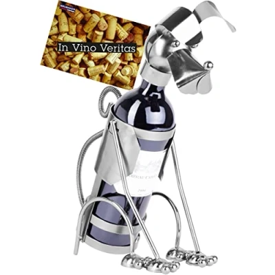 Image of BRUBAKER Dog Wine Bottle Holder Stand Rack Home Kitchen Table Art Decoration with Gift Card