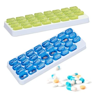 Image of Relaxdays Set of 2 Pill Boxes, Green/Blue, 3.5 x 28.5 10 cm