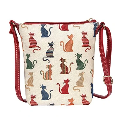 Image of Signare Tapestry Small Crossbody Bag SLING for Women Designs (Cheeky Cat, CHEKY)