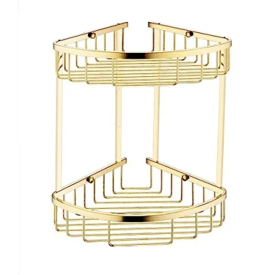 Image of Double Corner Shower Caddy Bathroom Accessory Organiser Solid Brass Wall Mounted Brushed Gold