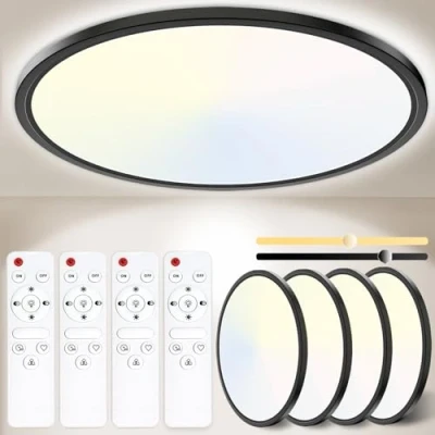 Image of Yexati Bathroom Light 24W 3200LM 30cm Dimmable with Remote Control 6500K 3000K, IP54 LED Ultra Thin Flush Ceiling Round for Kitchen Toilet Porch Bedroom Utility Room White 4 Pack