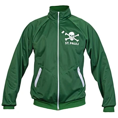 Image of St. Pauli Green Ultras Skull Kult Crossbones Punk Activist Jacket Football Tracksuit Top, M, Black