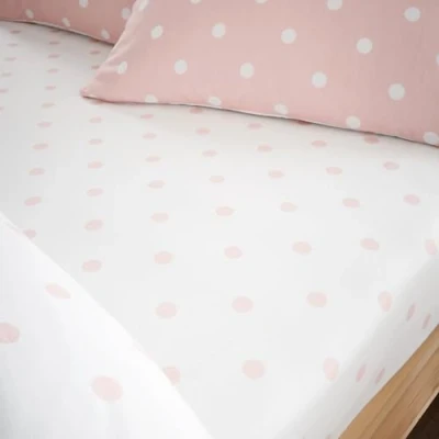 Image of Catherine Lansfield Brushed Polka Dot Cotton Double Fitted Sheet Pink