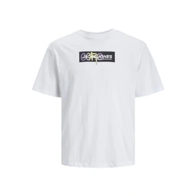 Image of JACK &amp; JONES Men&#039;s Jcoaop Print Tee SS Crew Neck T Shirt, White, S