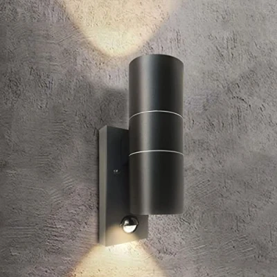 Image of EXTRASTAR Black Outdoor Wall Lights PIR Motion Sensor, GU10 Base Double Up Down Exterior Sconce, IP44 Stainless Steel Light for Garden, Patio,Porch, Garage（Bulb not included）