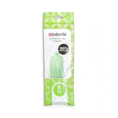 Image of Brabantia Compostable Bin Liners for Food Waste &amp; Organic Composting (Size K/10 Litre) Biodegradable Small Bags (Pack of 10 Bags)