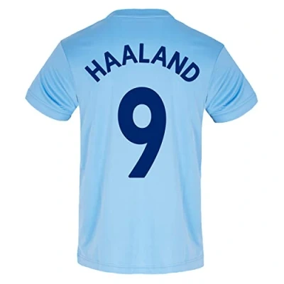 Image of MANCHESTER CITY FC Mens Haaland 9 Poly T Shirt Sky Blue Large