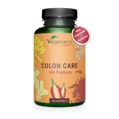 Image of Vegavero Colon Cleanse with Psyllium Husk and Cayenne Pepper Extract 100% Natural Probiotics, Fennel &amp; Ginger 120 Capsules Vegan NO Additives, Lab Tested