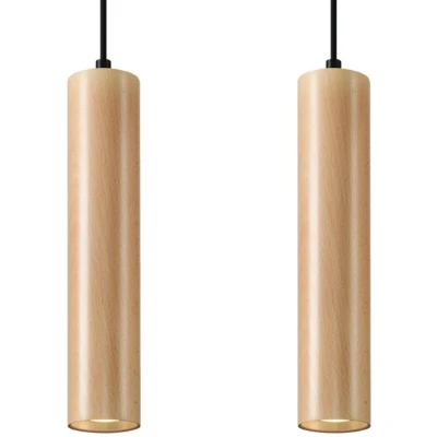 Image of Lino Twin Hanging Pendant Light Natural Wood GU10