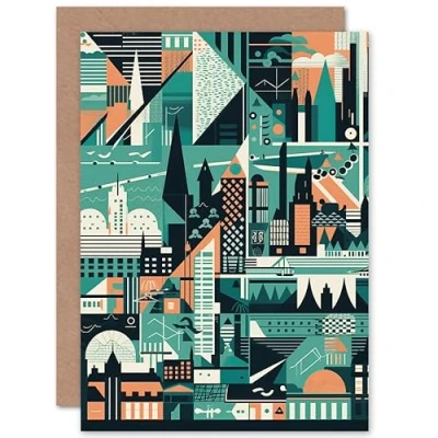 Image of Artery8 Modern Abstract Geometric Dundee Cityscape Design Travel Birthday Sealed Greeting Card Plus Envelope Blank inside