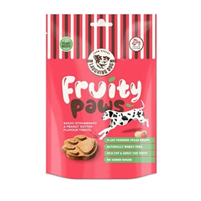 Image of Laughing Dog Fruity Paws Strawberry &amp; Peanut Butter Flavoured Treats Wheat Free Training Treats, Vegan Treat 125g