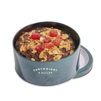 Image of Cartwright &amp; Butler Cherry and Almond Fruit Cake, Presented in a Signature Round Loaf Tin, 600g