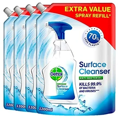 Image of Dettol Surface Cleaner Pouch Refill, Multipack of 4 X 1.2L, Total 4.8L, Antibacterial Disinfectant Cleaning Spray, Floor Cleaner, Household Cleaners
