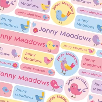 Image of 123 Name Labels for Kids No Iron Tags Clothes Stickers Water Bottles, School Uniform, School, Nursery, Care Homes, Washable and Dishwasher Safe Children (Birds)