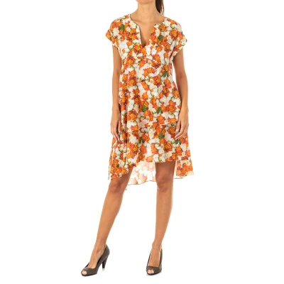 Image of La Martina Womenss V neck wide short sleeve dress LWD008 Multicolour viscose Size Small