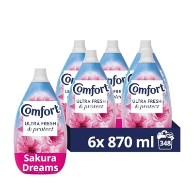 Image of Comfort Ultra Fresh &amp; Protect Sakura Dreams Fabric Conditioner with Pro Fibre Technology Protects Colour and Shape 58 washes(870 ml) Case pack of 6