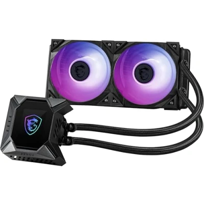 Image of MSI MPG CORELIQUID K240 V2 AIO CPU Liquid Cooler LCD Pump with 60mm Fan, 2 x 120mm ARGB Fans, Evaporation Proof Tubing, GI Cooling &amp; Mystic Light Software Support AMD Intel Socket Compatible
