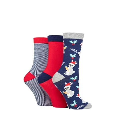 Image of Women&#039;s 3 Pair SOCKSHOP Wildfeet Christmas Flat Gift Boxed Socks Bunnies 4 8 Ladies