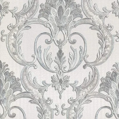 Image of Debona Perla Damask Grey Wallpaper 9091 Textured Italian Vinyl Glitter