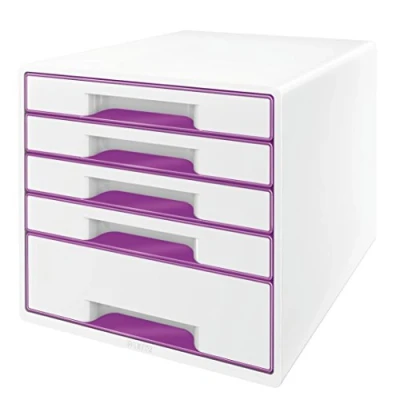 Image of Leitz WOW Cube Storage Box with Drawers 5 Schubladen Violet Metallic