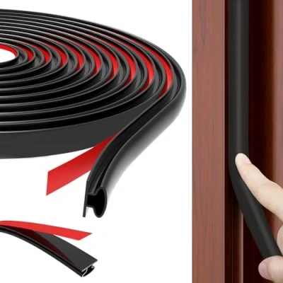 Image of Lifuncren 10M/33FT Rubber Weather Stripping Door Seal Strip, D Type Self Adhesive Soundproofing Silicone Weatherstripping for Doors, Insulation Tape Windows Gap (Black)