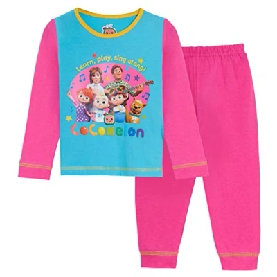 Image of CoComelon Girls Pyjamas Kids Character Full Length Pjs Set Nightwear YouTube J.J. + Family Aqua/Pink 18 24 Months