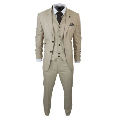 Image of TruClothing Mens 3 Piece Cream Prince Of Wales Check Suit Size 48 (Chest)