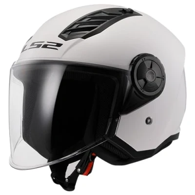 Image of Open Faced Motorcycle Helmet. LS2 Airflow II ECE 22.06 Gloss White