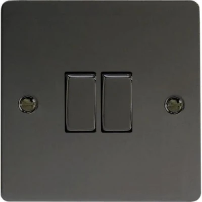 Image of Varilight XFi2D Iridium Black Ultraflat 2 Gang 10A 1 or Way Rocker Switch