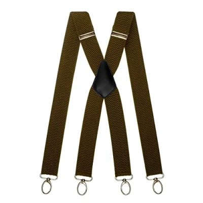 Image of Olata Heavy Duty X Shape Multi Purpose Wide Braces/Suspenders with Carabiner Clips 4cm. Olive Green (Silver Clips)