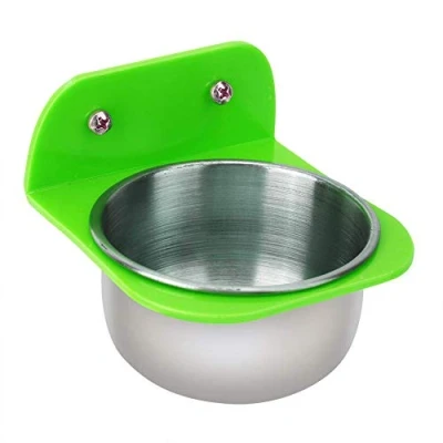 Image of Bird Cage Feeder, Stainless Steel Food Water Bowls with plastic holder Parrot Feeding Cup for Macaw African Greys Budgies Parakeet Cockatiels Conure Lovebird Finch(Green)