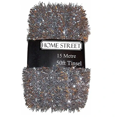 Image of Homestreet Extra Long 15 metre, 50 foot, Tinsel in a choice of Red, Silver or Gold Xmas Decoration (1 SILVER)