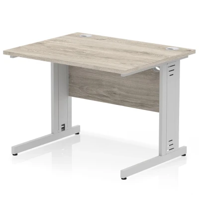 Image of Impulse 1000x800mm Straight Desk Grey Oak Silver Cable Managed Leg