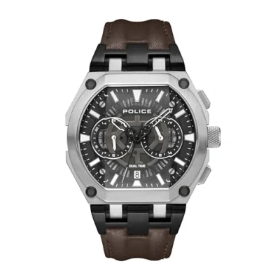 Image of Police Chronograph Gents Wrist Watch with Durable Leather Strap, Shield Brown, modern