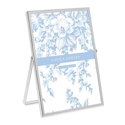Image of Laura Ashley 5x7 Silver Flat Metal Picture Frame (Vertical) with Pull Out Easel Stand, Made for Tabletop, Counterspace, Shelf and Desk