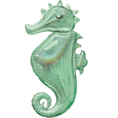 Image of (PKT) Mermaid Wishes Seahorse SuperShape Foil Balloon 20&quot;/50cm x 38&quot;/96cm P40