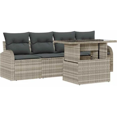 Image of vidaXL 5 Piece Garden Sofa Set with Cushions Light Grey Poly Rattan