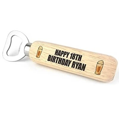 Image of 40th 50th 60th Birthday Gift Wooden Bottle Opener Personalised for Him