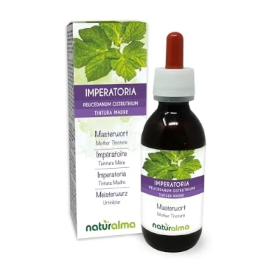 Image of Masterwort (Peucedanum ostruthium or Imperatoria ostruthium) rhizomes Alcohol Free Mother Tincture Naturalma Liquid Extract Drops 100 ml Food Supplement Vegan