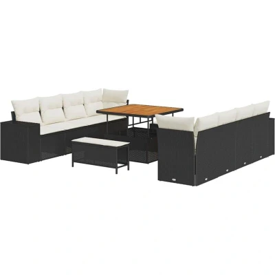 Image of vidaXL 11 Piece Garden Sofa Set with Cushions Black Poly Rattan Acacia